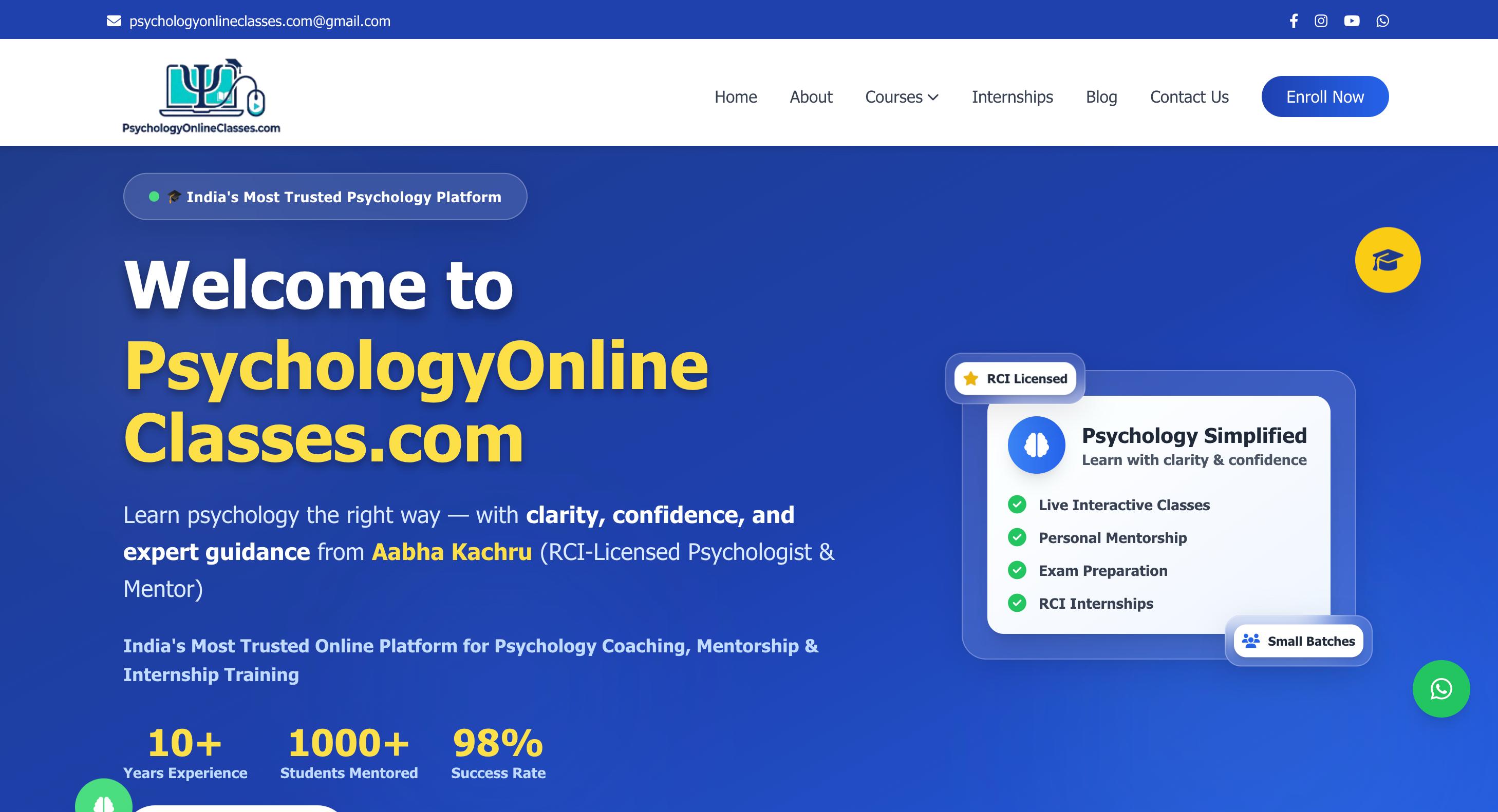 psychologyonlineclasses.com website preview